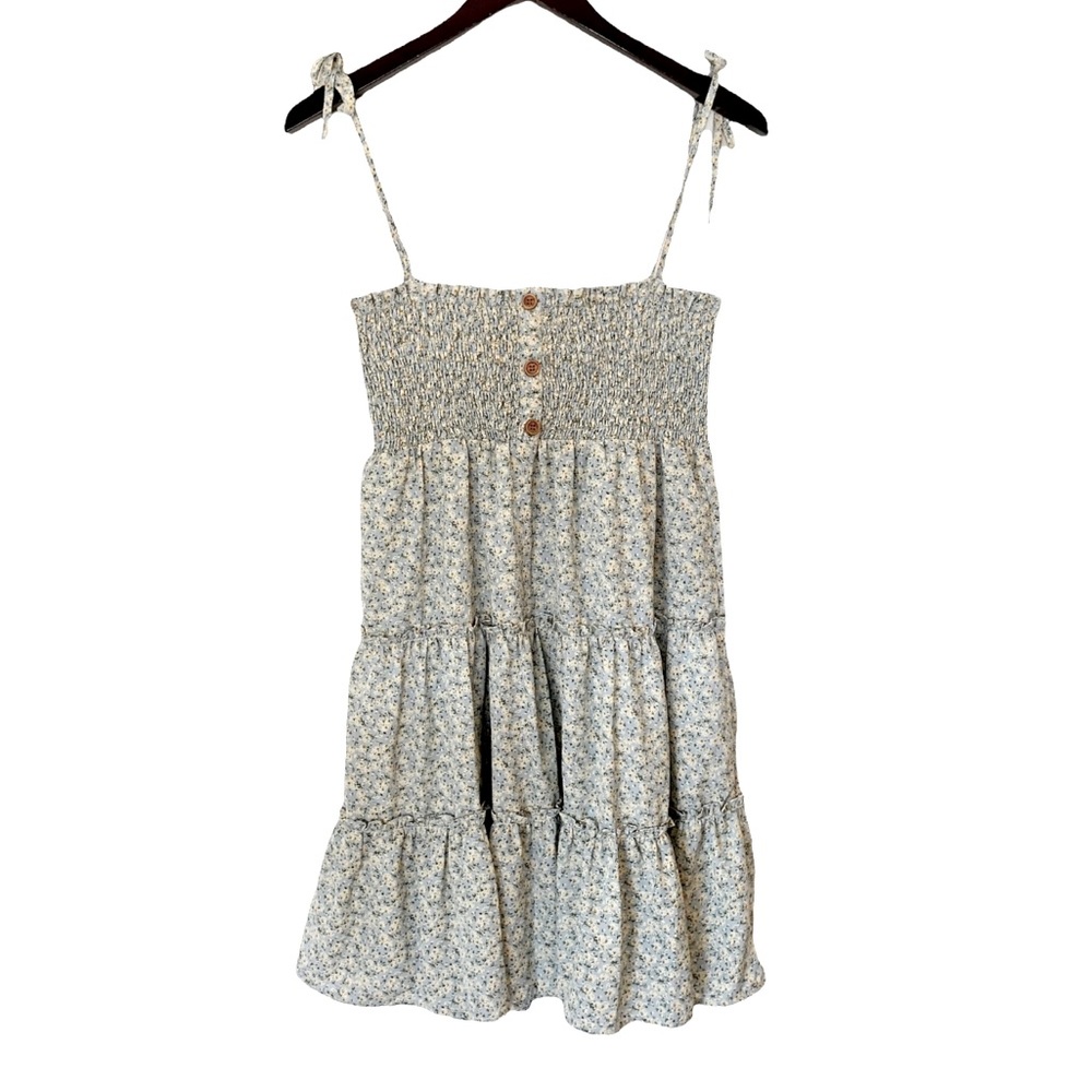 Altar’d State Light Blue Floral Tie Strap Smocked Short Mini Dress - Size L
